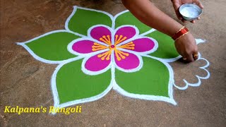 Diwali special3flowers padi Kollam Easy Rangoli Beautiful Rangoli pandaga design muggulu [upl. by Leiuqese]