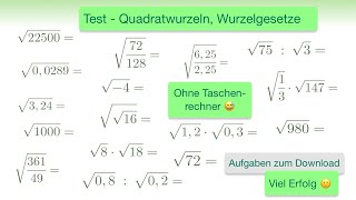 Flipped Classroom  3 Test  Quadratwurzeln  Wurzelgesetze  im Kopf  ohne Taschenrechner [upl. by Spalding560]