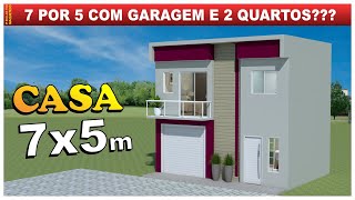 Projeto de casa pequena 7x5 metros  casa com garagemcasa popular2 quartos [upl. by Nets336]