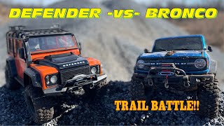 Traxxas TRX4 2021 Bronco vs Defender Orange Adventure Edition  Trail Battle  Climb and Crawl [upl. by Auof]