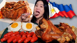 CRISPY PATA MUKBANG Filipino Frozen Pork Knuckle amp Longanisa Sausages  Recipe amp ASMR Eating [upl. by Jonina]