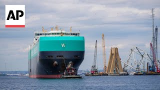 First ships pass through temporary channel past Baltimore bridge wreckage [upl. by Shawn]