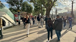 London England 🏴󠁧󠁢󠁥󠁮󠁧󠁿 Autumn Walk 2023  South Bank to London Eye  4K 60fps Walking Tour [upl. by Ydac]