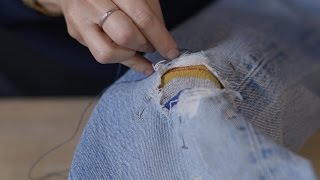 How to Repair Jeans with a Fabric Patch  Levi’s [upl. by Gisele11]