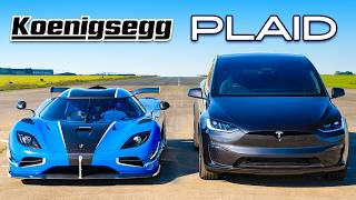 Koenigsegg v Model X Plaid DRAG RACE [upl. by Arihsat547]