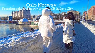 OSLO NORWAY Heavy Snow And Freezing Cold Walk In Oslo City🇳🇴 Virtual Walking Tour 4K60ftp [upl. by Fridlund829]