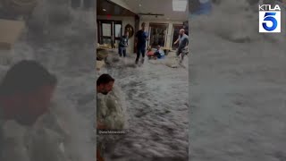 Video shows massive wave crash through building on remote island [upl. by Henri]