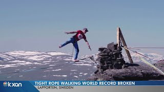 World record set for longest tightrope walk [upl. by Glaab757]