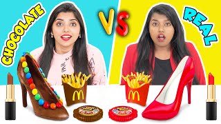 REAL VS CHOCOLATE FOOD CHALLENGE  RAMYA VASUDEV [upl. by Nnylaehs]