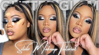 SILVER GLITTER SMOKEY EYE MAKEUP TUTORIAL 🤍 VERY DETAILED amp BEGINNER FRIENDLY ✨ [upl. by Byran]