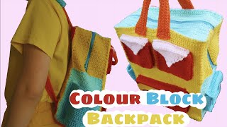 How To Crochet a Colour Block Backpack  Inspired by Mokuyobi [upl. by Annadal]