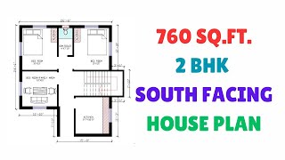 760 sqft 2bhk House Plan I South facing house plan I [upl. by Jenkins]