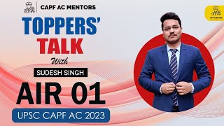 UPSC CAPF AC TOPPER Air 1 Sudesh Singh  AIR 1  STRATEGY amp BOOKLIST capf upsccapfac [upl. by Yves]