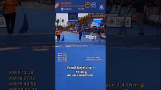 Half marathon new world record  Yomif Kejelcha yomifkejelcha ethopia marathon worldrecord [upl. by Northey]