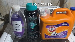 How to use OxiClean Stain Fighter Downy Rinse amp Refresh amp Unstoppable [upl. by Talanta]