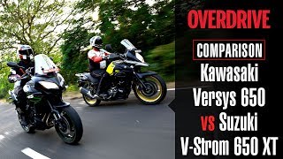 Suzuki VStrom 650 XT vs Kawasaki Versys 650  OVERDRIVE [upl. by Ytirahs]