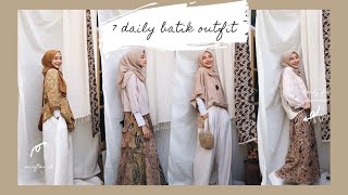 7 batik outfit untuk seharihari  simple batik hijab lookbook ootd [upl. by Annairdna]