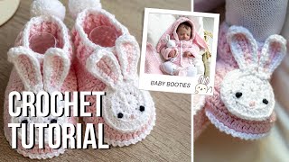 Simple Crochet Baby Booties with Bunny Applique 💖 [upl. by Htiderem]