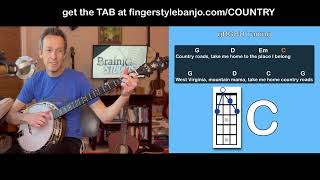 Easy Banjo quotTake Me Home Country Roadsquot Lesson and Tab [upl. by Rebel]