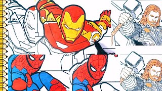 how to draw 3 marvel heroes  iron man thor and spiderman [upl. by Larsen437]