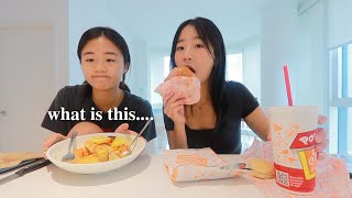 SWAPPING DIETS with my younger sister for 24 HOURS [upl. by Amihsat759]