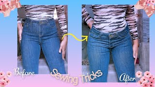 Easiest Way to Transform a High Waist Jeans into a Low waist Jeans  Sewing Trick [upl. by Remle]