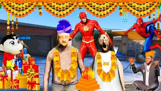 Franklin amp Shinchan Celebrating Granny amp Grandpa Marriage With Avengers In GTA 5 Telugu  HANTHAKUDU [upl. by Nnarual]