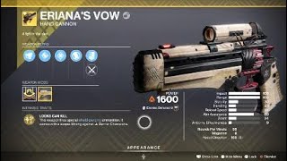 Erianas Vow Exotic Weapon amp Catalyst – Destiny 2 [upl. by Seta]