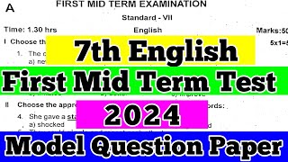 7th English First Mid Term Test Question Paper7th English model question paper original 2024 [upl. by Elboa]