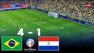 Brazil vs Paraguay 4  1 Copa America 2024 USA Group D Full Match All Goals  Realistic PES Gameplay [upl. by Mandell310]