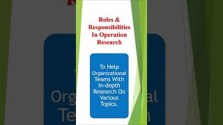 Roles amp Responsibilities In Operation Research  Quantitative Techniques For Managers [upl. by Adyht]