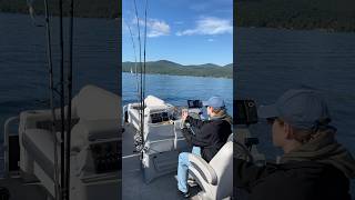 Racing to her honey hole🍯🎣 lakegeorge lake mountains fishing smallmouth bass boat pontoon [upl. by Helsell236]