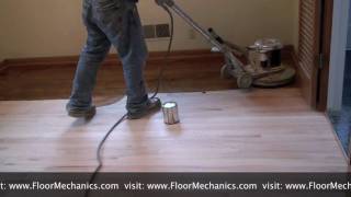 Refinishing hardwood floors Applying Stain with Buffer [upl. by Ranjiv364]