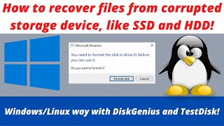 How to recover files from corrupted SSD HDD or USB flash drive WindowsLinux DiskGeniusTestDisk [upl. by Nivlad]