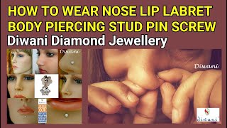 Diwani How to wear threaded Screw type Nose piercing studs pins rings screw bone [upl. by Maroj]