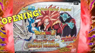 BOOSTER BOX OPENING Rise of the Unison Warrior Dragon Ball Super Card Game [upl. by Annaeerb]