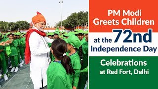 PM Modi greets children at the 72nd Independence Day Celebrations at Red Fort Delhi [upl. by Ydnarb]