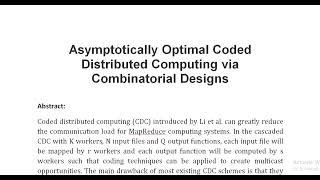 Asymptotically Optimal Coded Distributed Computing via Combinatorial Designs [upl. by Hayouqes630]