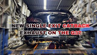 BAGGED G37 GETS A NEW ISR SINGLE EXIT CATBACK EXHAUST IM FULL ISR NOW [upl. by Ansela]