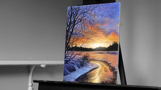 Painting a Snowy Winter Landscape with Acrylics  Paint with Ryan [upl. by Ahseym]