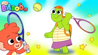 Dino Tennis Cartoon Club Baboo  1 HOUR VIDEO  Dinosaurs on the tennis court  Learn Dino Names [upl. by Uyerta856]