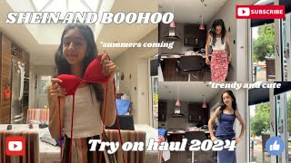 SHEIN AND BOOHOO TRY ON HAUL  holiday szn  summer edition 👙🏝️ [upl. by Lelith]