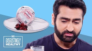 Kumail Nanjiani Cries Tears of Pain Tasting Vegan Blue Cheese  Disgustingly Healthy  Mens Health [upl. by Gnilyarg]