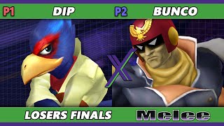 SX 573 LOSERS FINALS  DIP Falco Vs Bunco Captain Falcon Sheik Smash Melee  SSBM [upl. by Sihon641]