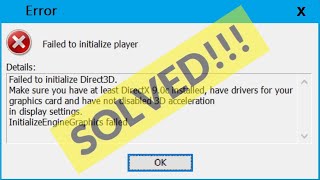 How To Fix Failed To Initialize Direct3D Error Windows 10  8  7 [upl. by Vharat]