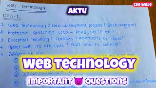 Web Technology Important questions aktu  Aktu cse wale  Web technology WT [upl. by Sukramal404]