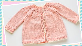 Easy knit baby cardigan sweater coat or jacket VARIOUS SIZES knittingforbaby Daisy pattern [upl. by Aslin426]