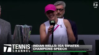 Iga Swiatek Thankful for her Team amp Family  Indian Wells Champions Speech [upl. by Lyrred404]