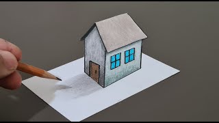 how to draw 3d house on paper [upl. by Ethe]