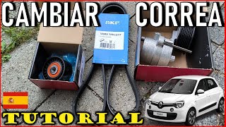 🇪🇸Cambio correa accesorios Poli V Tensor y Rodillo  Renault Twingo 3  SCe 70  Tutorial [upl. by Clevey]